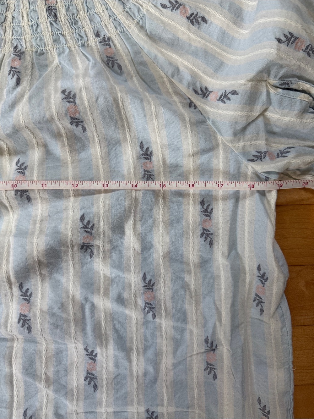 LOFT Blue Smocked Floral Stripe Puff Sleeve Blouse Boho Cottagecore Size S - Picture 6 of 7